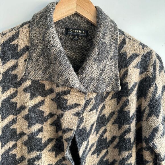Joseph A Coatigan Houndstooth‎ Open Front Small Tan/Black Cabincore Grandma - Picture 7 of 13
